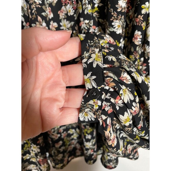 Ann Taylor LOFT Black Floral Ruffle Blouse Size Small Shirred Boho Romantic Top - Picture 5 of 14